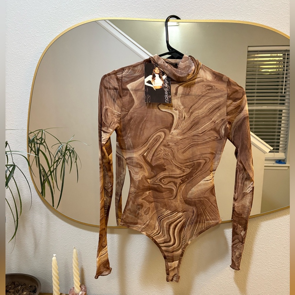 Naked Wardrobe Marble Brown Long Sleeve Bodysuit